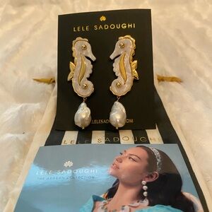 Lele Sadoughi Gold and White mother of pearl Seahorse  Earrings